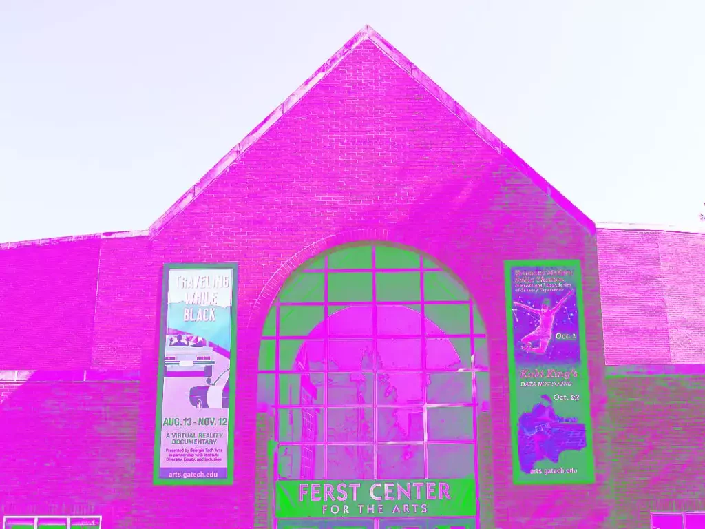 Graphic showing the front exterior facade of the Ferst Center for the Arts, on the Georgia Institute of Technology campus, here in Atlanta
